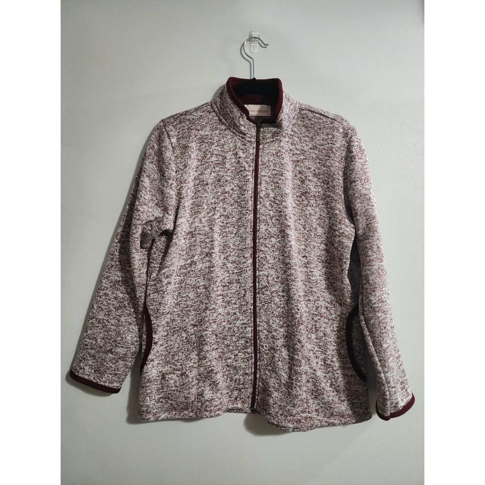 Stan Herman Womens Marled Fleece Zip Front Jacket Burgundy Mock Neck M 5991253